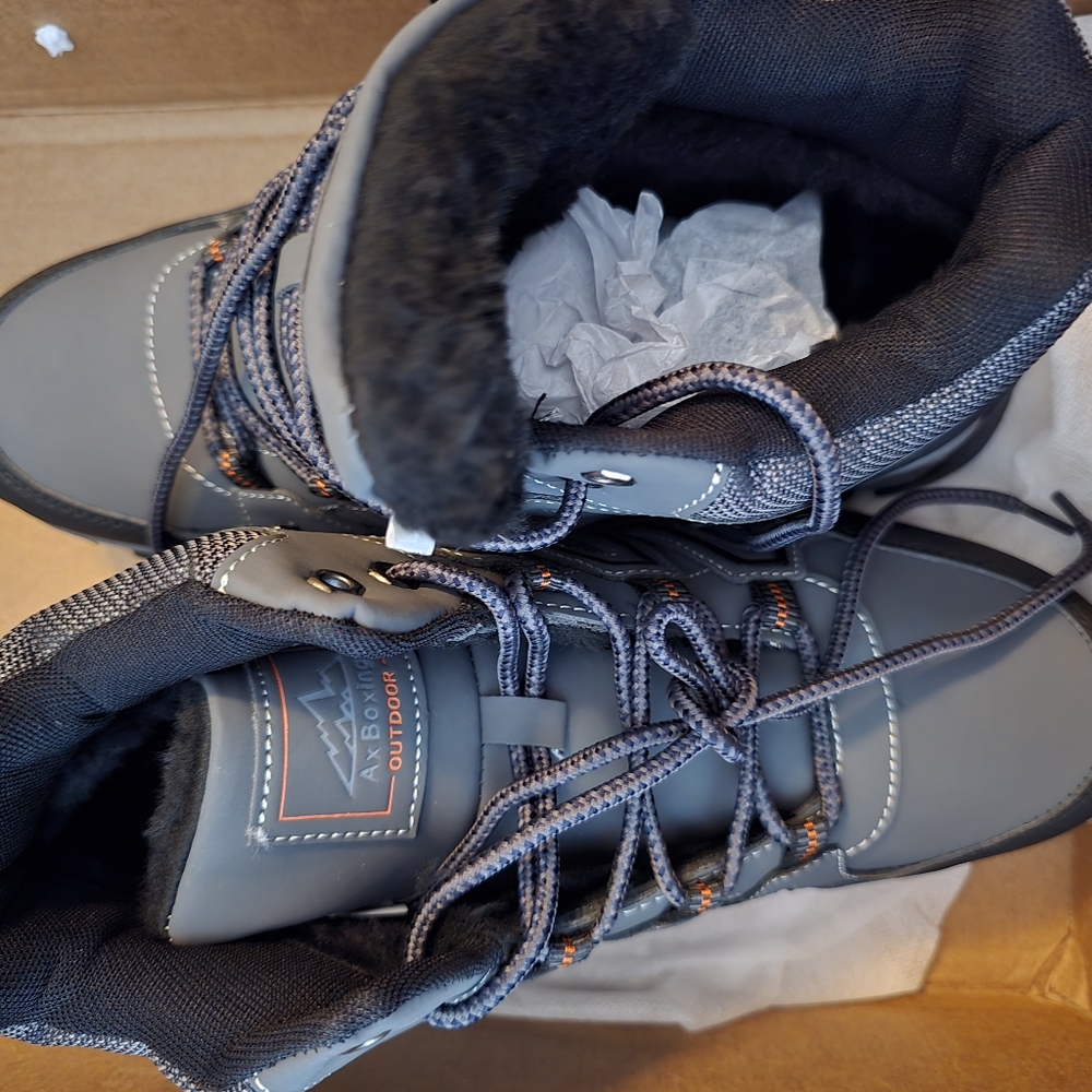 AX BOXING Mens Snow Boots Winter Boots Fur Lined Anti-Slip Warm Hiking Boots